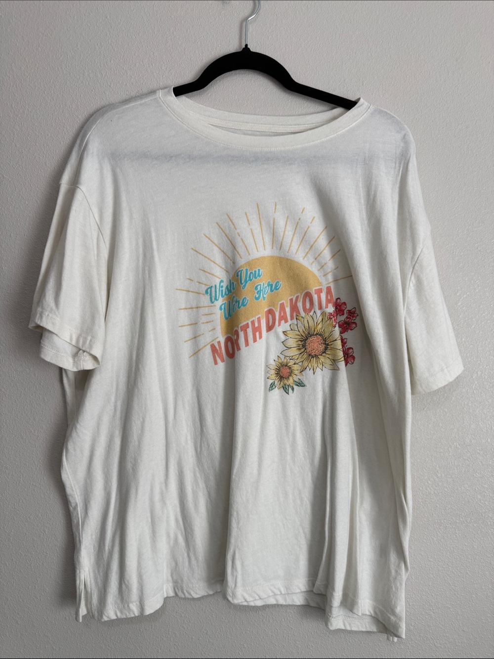 Maurices White Short Sleeve Tee with Sunflower North Dakota Graphic